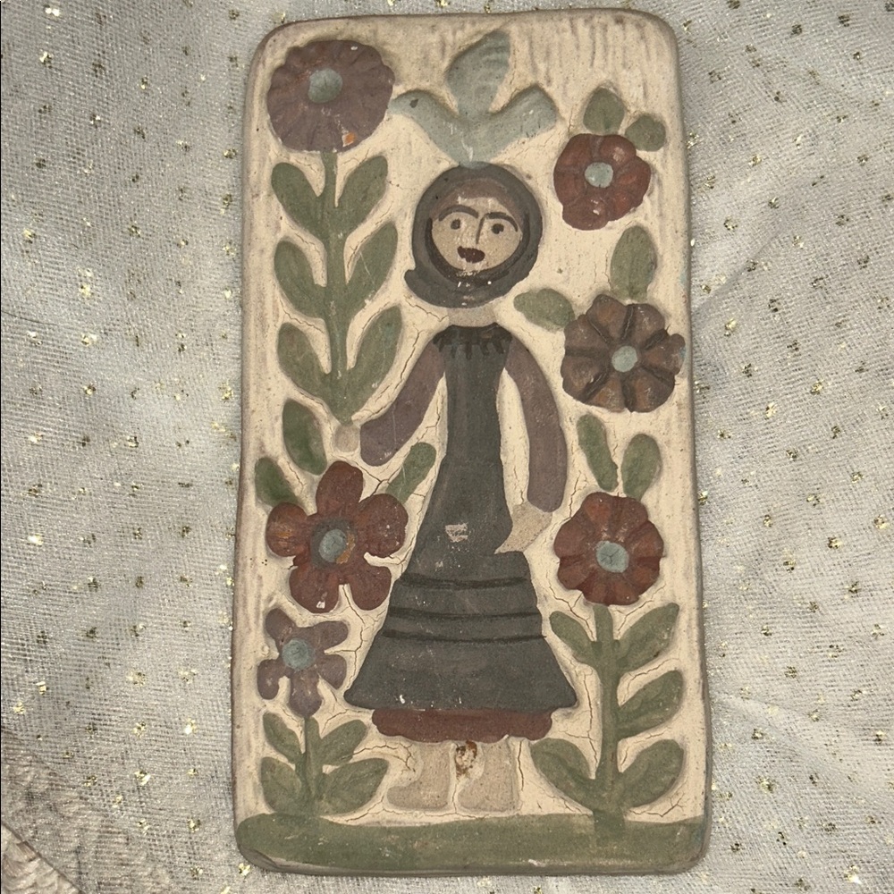 Handcrafted in Greece Ceramic Wall Art with Floral Design